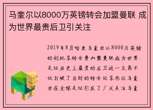马奎尔以8000万英镑转会加盟曼联 成为世界最贵后卫引关注